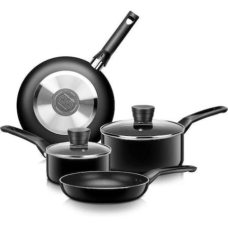 Serenelife Kitchenware Pots & Pans Set - Basic Kitchen Cookware, Black Non-Stick Coating Inside, Heat Resistant SLCW6BLK